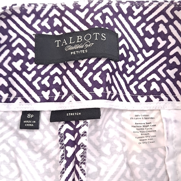 NWOT TALBOTS Petite Women's Cropped Pants Purple White Geometric Stretch - Sz 8P - Picture 6 of 8